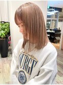 ミディアムボブ*まろやかベージュカラー*ブリーチ*ダブルカラー