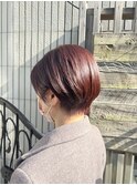 ピンクブラウン×丸みショート