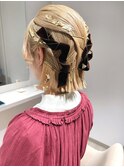 卒業式ボブヘアセット/タイトヘアアレンジ/金髪ボブ