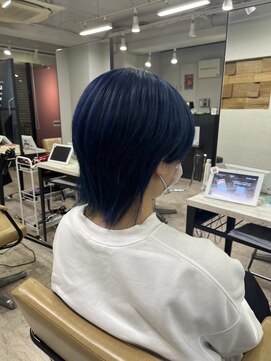 アジールヘア 所沢プロペ通り店(agir hair) エアリー美髪ケアブリーチウルフネイビーブルー練馬所沢韓国