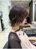 顔周りレイヤーウルフパーマカット【川崎】
