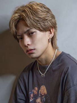 シティ(CITY) フェザーパーマブルーブラックショートセンターパートガイルヘア