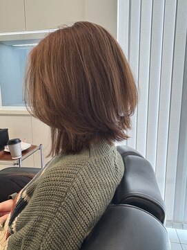 ブリーチなしカラー♪くびれボブ×ミルクティーベージュ