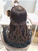 編み込みハーフアップ