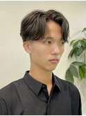 韓国風センターパートシースルーバングメンズ透明感カラー