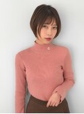 丸みショートボブシースルー前髪耳かけ30代40代透明感カラー