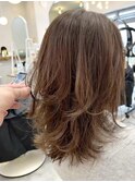 人気☆ミディアムレイヤーカット小顔☆くすみベージュ韓国風巻き