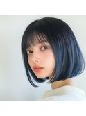 ブルーグラデーションカラ×ボブ/髪質改善/韓国/ブリーチ/前髪