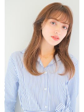 ガリカ シーム(Gallica/SEAM) 顔まわりレイヤーカットセミロングベージュカラー薄めバング