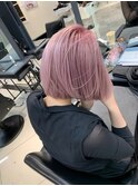 丸みボブ ブリーチ ピンク 透明感 抜け感 20代30代