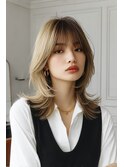 ミディアムハイレイヤーマレットヘアバタフライカットシャギー