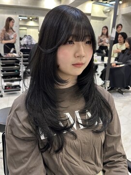 サイン 渋谷(SIGN) 黒髪グレーベージュレイヤーロング