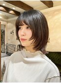 ウルフボブ姫カットボブ 外ハネウルフボブレイヤー モカブラウン