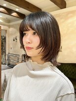 ウルフボブ姫カットボブ 外ハネウルフボブレイヤー モカブラウン