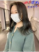 ダブルカラーアッシュグリーンカラーケアブリーチカラー韓国ヘア