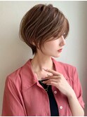 前髪あり耳掛け丸みくびれショートボブ20代30代40代50代（蘭）