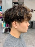 ダークアッシュニュアンスパーマ韓国マッシュベリーショート