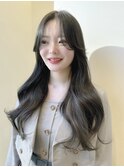 韓国ヘア レイヤーカット 顔まわりカット ゆる巻きスタイル 