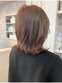 福山市美容室Caary人気 パープルブラウン切りっぱなしヘア