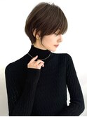 前髪あり耳掛け丸みくびれショートボブ20代30代40代50代（蘭）