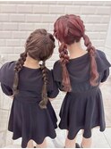双子で可愛い編み込みおさげヘア＊まゆ