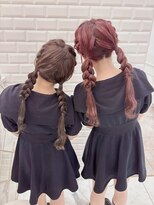 双子で可愛い編み込みおさげヘア＊まゆ