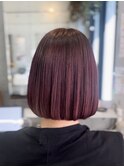 ボブ　ピンクカラー　レッドカラー　ピンクレッド　暖色系カラー