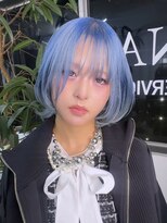 イエナ 渋谷(IENA)&nbsp;ダークブルーインナーカラーハッシュレイヤーボブケアブリーチ