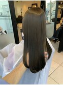 縮毛矯正ストレートパーマオリーブカラーグレージュロングヘア艶