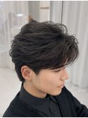 韓国へアカルマパーマワックスなしセンターパート黒髪ウルフ