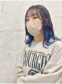 インナーカラーブルーイヤリングカラーブルーボブブリーチ原宿