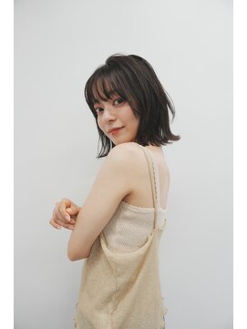 キャンバス バイ ネオリーブ 横浜西口(Canvas by neo.) 小顔前髪ワンカールレイヤーカット黒髪ネビージュボブルフ 横浜