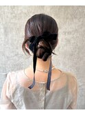 結婚式お呼ばれタイトシニヨン／ヘアセット/リボン/アレンジ