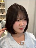 ボブ　ミディアムレイヤー　顔まわり　韓国風　艶髪　髪質改善