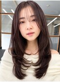 レイヤーロング20代30代40代大人可愛い毛先ワンカール後れ毛