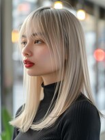 ムウ 難波(MOU)&nbsp;レイヤーカットくびれヘアアプリコットオレンジ美髪20代30代40代
