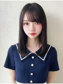 小顔流し前髪サイドバング顔まわりミディアムストレートヘア