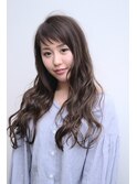 【モテ髪】シナモンアッシュ斜めバングロング