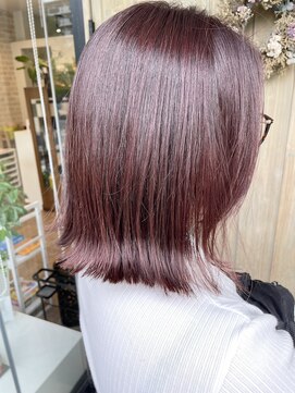 ヴィフ ヘアー(vif hair) コーラルピンク×切りっぱなし