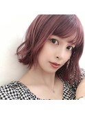 赤髪/ローズカラー/韓国/切りっぱなしボブ