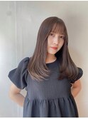 重めレイヤー　グレージュカラー　ブリーチなしカラー