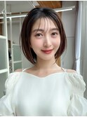 30代40代小顔前下がりボブ/似合わせカット/ココアブラウン