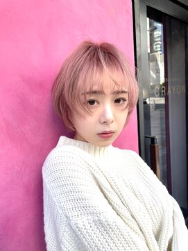 トリコ心斎橋(trico) 束感ウルフショートカット×淡色ハイトーンピンクベージュ