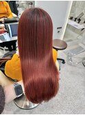 オレンジレッド ダブルカラー ブリーチなし  髪質改善 顔周り