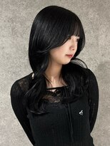 キャパ セントラル 天神 大名店(CAPA central)&nbsp;アッシュブラック 顔周りレイヤー 前髪カット 韓国ヘア 艶髪