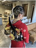 成人式ヘア　振袖　袴　一束　ローポニー　ヘアセット