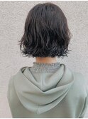 ボブパーマ/アッシュブラック/前髪パーマ