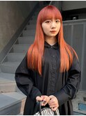 bibito 前髪　ワイドバンク　オレンジ　ブリーチ　ロング