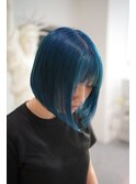 ぱつっとボブ/オーシャンブルー/20代/30代/40代
