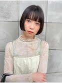 ミニボブ 切りっぱなしボブ パッツン 黒髪 ツヤ髪